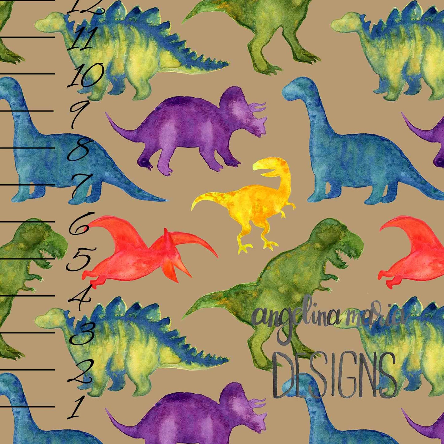 ***Medium Watercolor Dinosaurs on Sand
