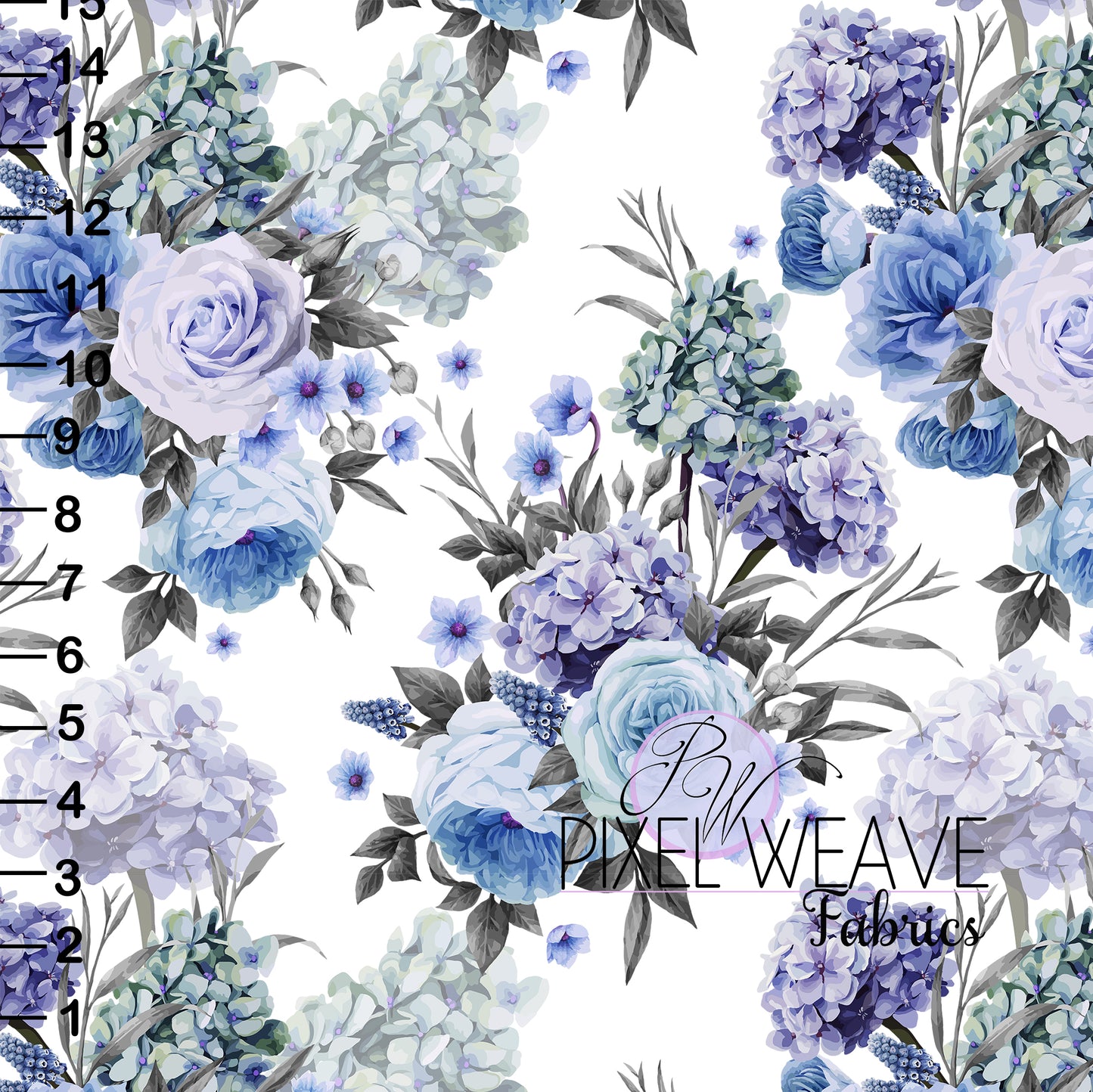 Blue and purple floral White